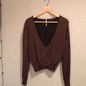 Free People V Neck Long Sleeve in a Copper Sparkle